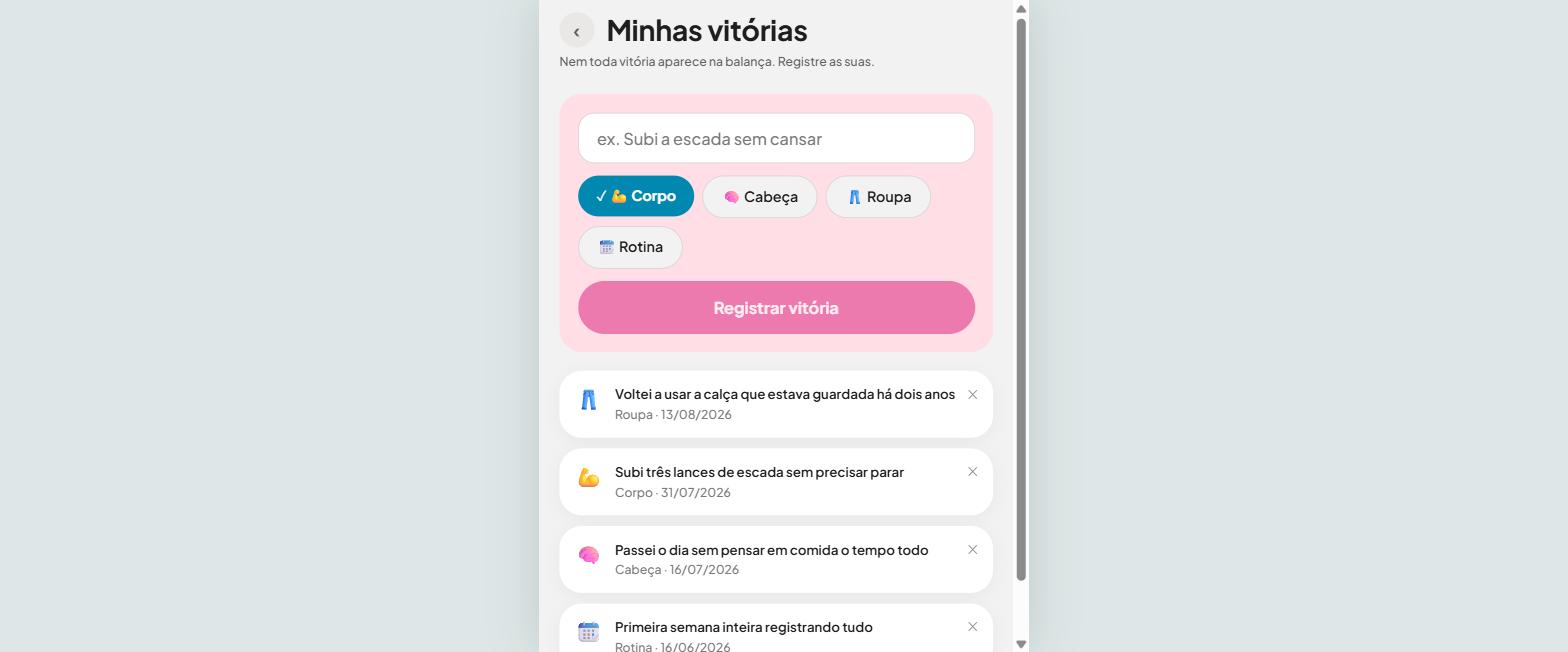Tela de vitórias com conquistas registradas